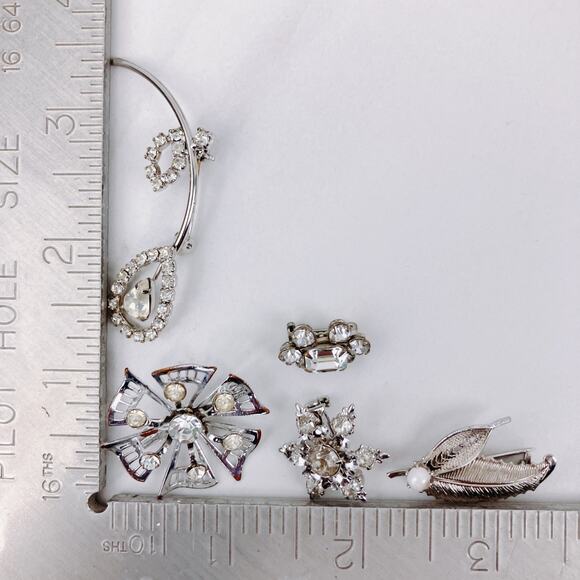 VTG Mid Century Rhinestone Brooch Lot of 5, Silver Tone Scatter Pin Jewelry - Picture 10 of 10